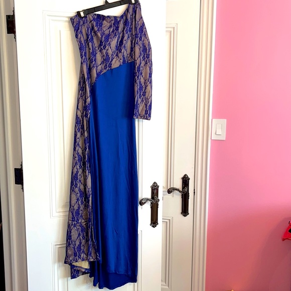 HOST PICK❣️New Blue Mesh Overlay One Shoulder Evening Dress Gown Sz XXL 14/16 - Picture 6 of 8